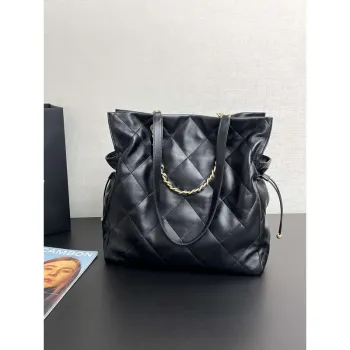 Chanel AS5315 Shopping Bag Shiny Lambskin & Gold Tone Metal Black