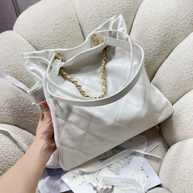 Chanel AS5315 Shopping Bag Shiny Lambskin & Gold Tone Metal  White