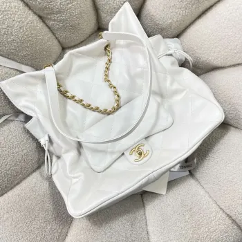 Chanel AS5315 Shopping Bag Shiny Lambskin & Gold Tone Metal  White