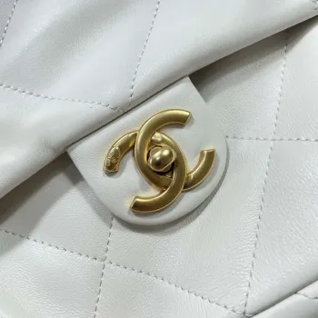 Chanel AS5315 Shopping Bag Shiny Lambskin & Gold Tone Metal  White