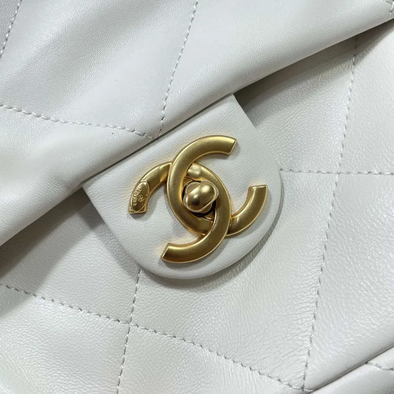 Chanel AS5315 Shopping Bag Shiny Lambskin & Gold Tone Metal  White