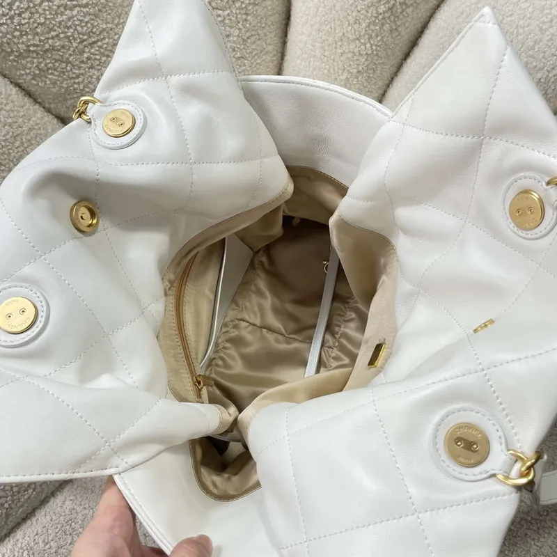 Chanel AS5315 Shopping Bag Shiny Lambskin & Gold Tone Metal  White