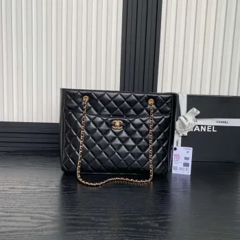 Chanel AS5192 Small Tote Shiny Lambskin & Gold Tone Metal Black