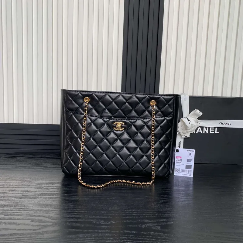Chanel AS5192 Small Tote Shiny Lambskin & Gold Tone Metal Black