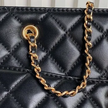 Chanel AS5192 Small Tote Shiny Lambskin & Gold Tone Metal Black