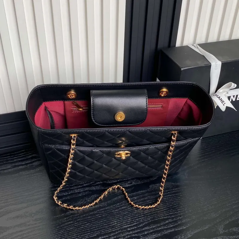 Chanel AS5192 Small Tote Shiny Lambskin & Gold Tone Metal Black