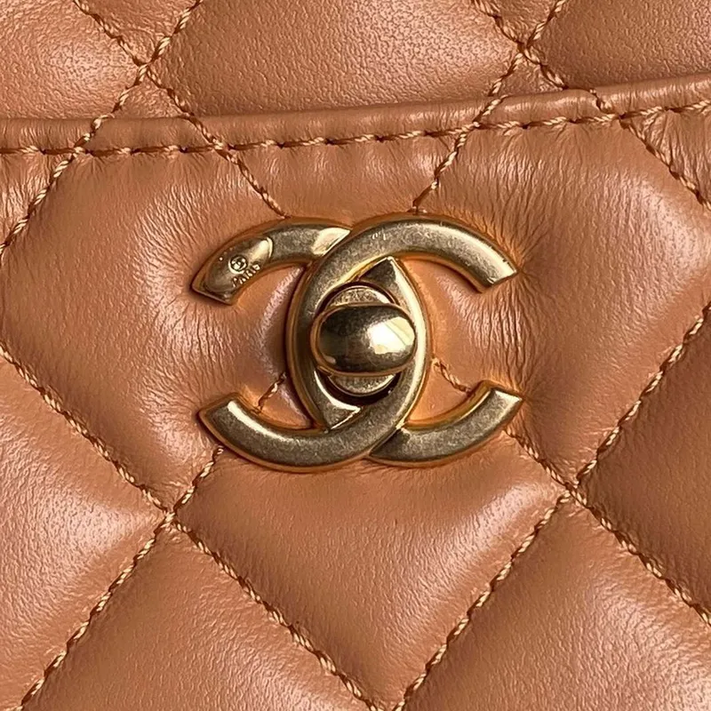 Chanel AS5192 Small Tote Shiny Lambskin & Gold Tone Metal  Camel