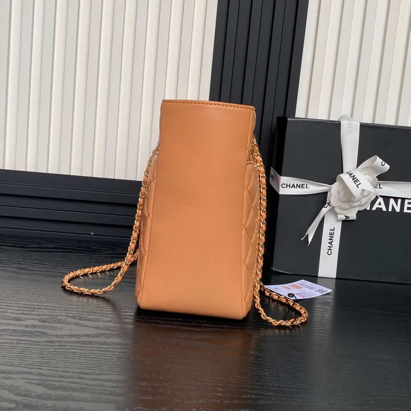 Chanel AS5192 Small Tote Shiny Lambskin & Gold Tone Metal  Camel