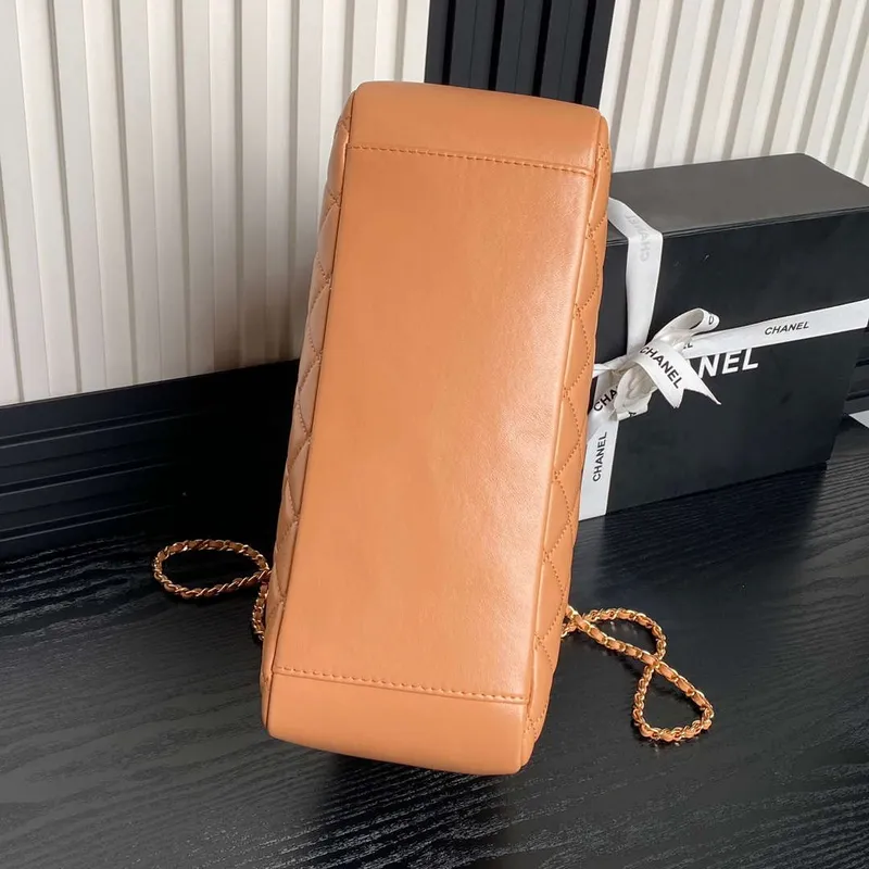 Chanel AS5192 Small Tote Shiny Lambskin & Gold Tone Metal  Camel