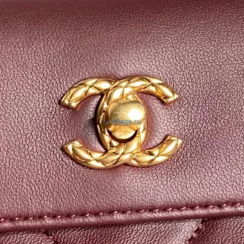 Chanel 25C AS5036 Small Tote Lambskin & Gold Tone Metal Wine Red