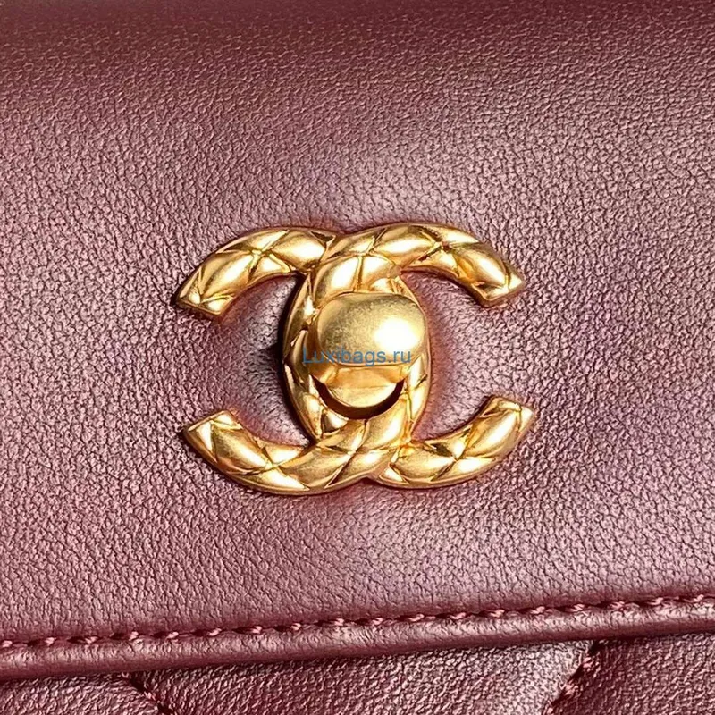 Chanel 25C AS5036 Small Tote Lambskin & Gold Tone Metal Wine Red