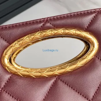 Chanel 25C AS5036 Small Tote Lambskin & Gold Tone Metal Wine Red