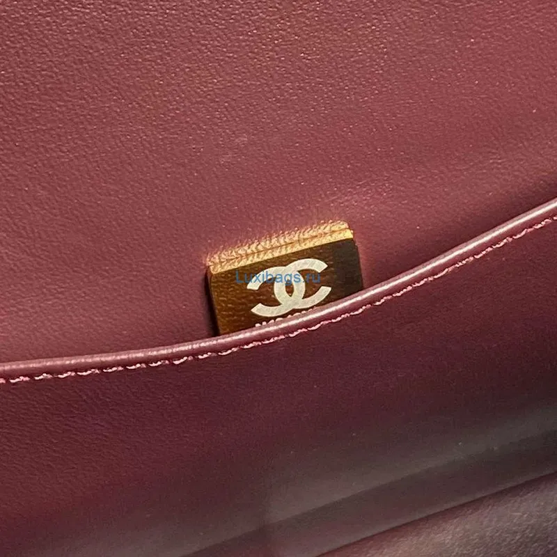 Chanel 25C AS5036 Small Tote Lambskin & Gold Tone Metal Wine Red