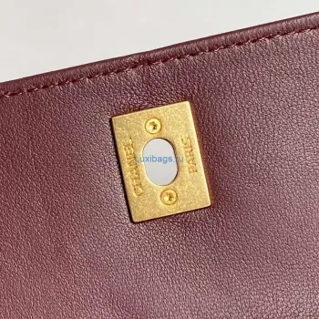 Chanel 25C AS5036 Small Tote Lambskin & Gold Tone Metal Wine Red