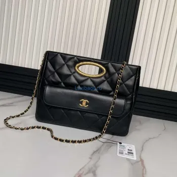 Chanel 25C AS5036 Small Tote Lambskin & Gold Tone Metal Black