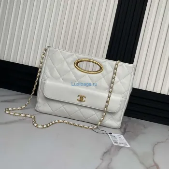 Chanel 25C AS5036 Small Tote Lambskin & Gold Tone Metal White