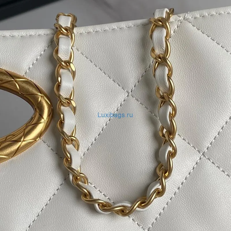 Chanel 25C AS5036 Small Tote Lambskin & Gold Tone Metal White