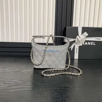 Chanel 25C AP4386 Hobo Grained Calfskin & Gold Tone Metal Gray