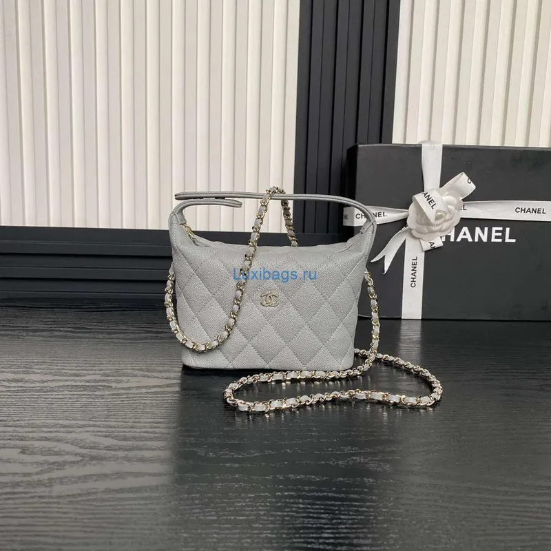 Chanel 25C AP4386 Hobo Grained Calfskin & Gold Tone Metal Gray