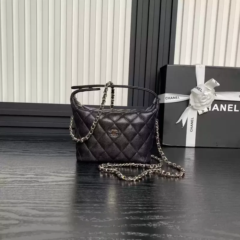 Chanel 25C AP4386 Hobo Grained Calfskin & Gold Tone Metal Black