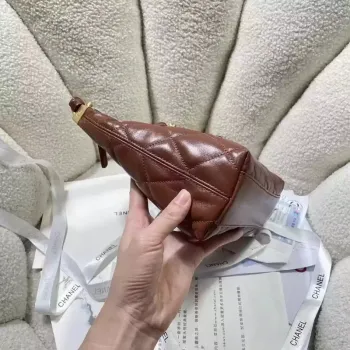 Chanel AS4922 Small Hobo Shiny Lambskin & Gold Tone Metal Brown