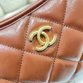 Chanel AS4922 Small Hobo Shiny Lambskin & Gold Tone Metal Brown