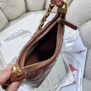 Chanel AS4922 Small Hobo Shiny Lambskin & Gold Tone Metal Brown