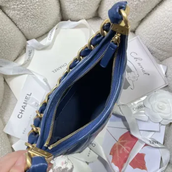 Chanel AS4922 Small Hobo Shiny Lambskin & Gold Tone Metal Navy Blue