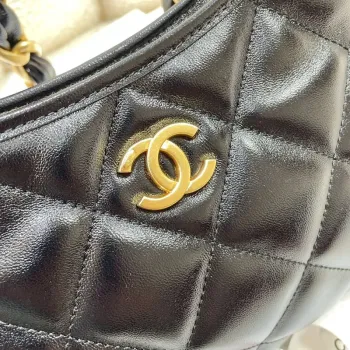 Chanel AS4922 Small Hobo Shiny Lambskin & Gold Tone Metal Black