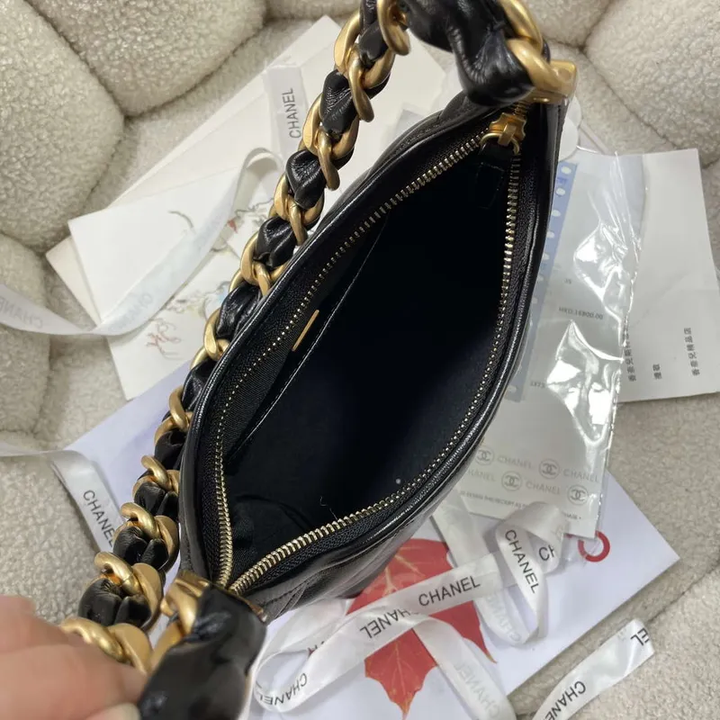 Chanel AS4922 Small Hobo Shiny Lambskin & Gold Tone Metal Black