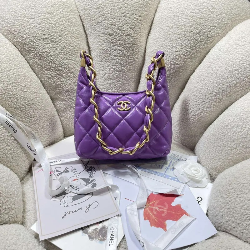 Chanel AS4922 Small Hobo Shiny Lambskin & Gold Tone Metal Purple