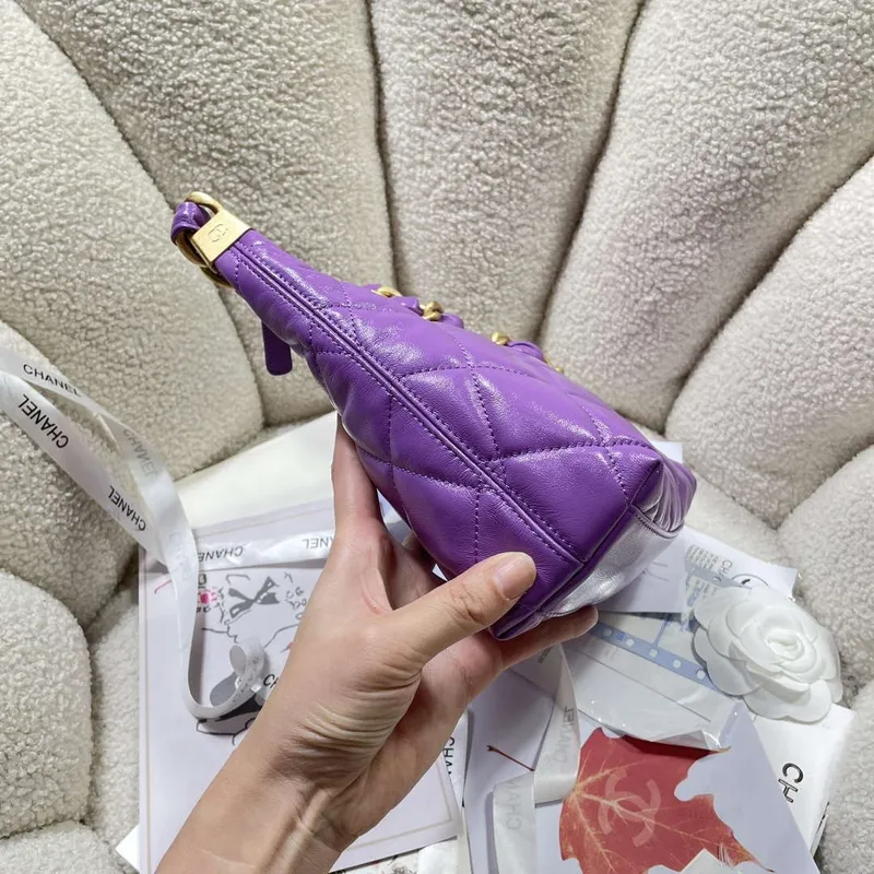 Chanel AS4922 Small Hobo Shiny Lambskin & Gold Tone Metal Purple