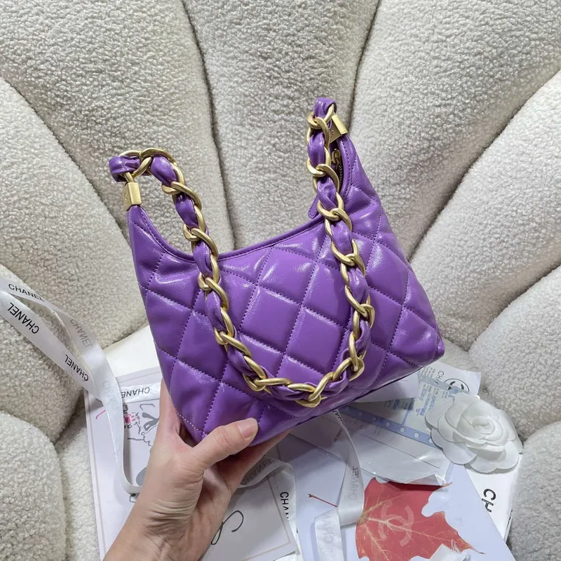 Chanel AS4922 Small Hobo Shiny Lambskin & Gold Tone Metal Purple