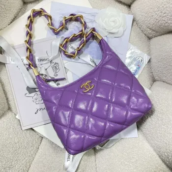 Chanel AS4922 Small Hobo Shiny Lambskin & Gold Tone Metal Purple