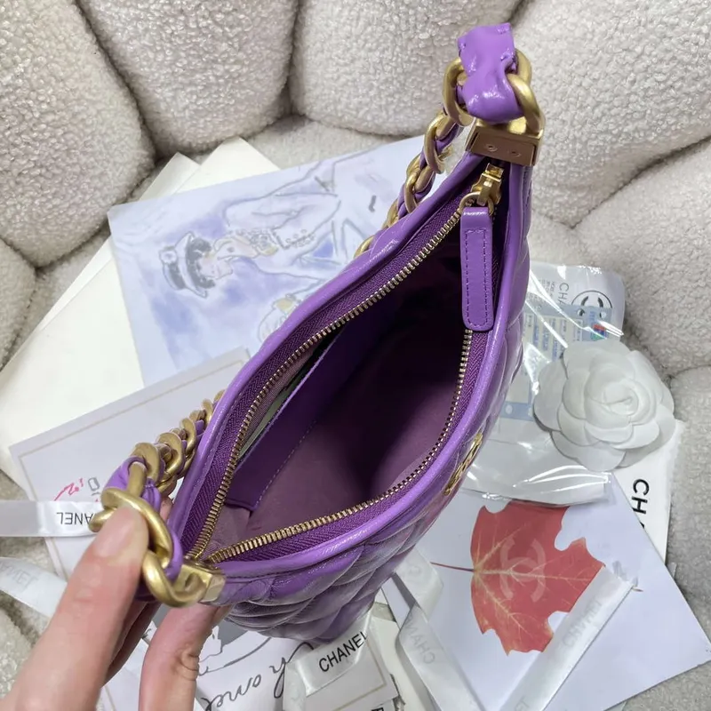 Chanel AS4922 Small Hobo Shiny Lambskin & Gold Tone Metal Purple