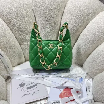Chanel AS4922 Small Hobo Shiny Lambskin & Gold Tone Metal Green