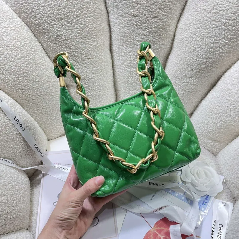 Chanel AS4922 Small Hobo Shiny Lambskin & Gold Tone Metal Green