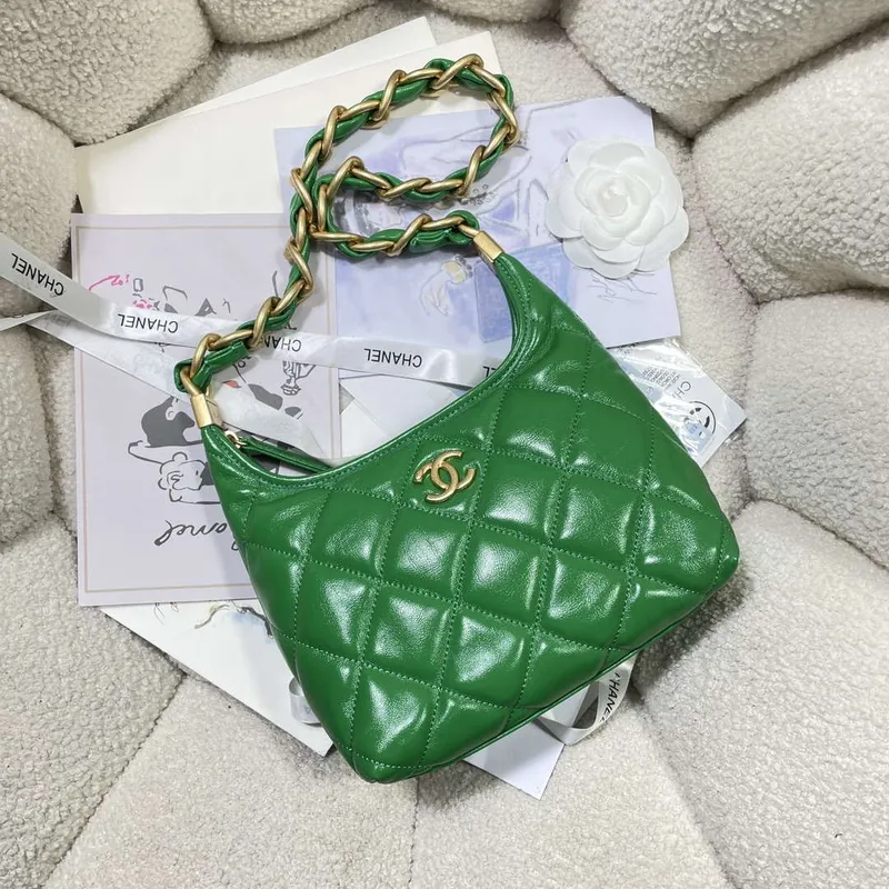 Chanel AS4922 Small Hobo Shiny Lambskin & Gold Tone Metal Green