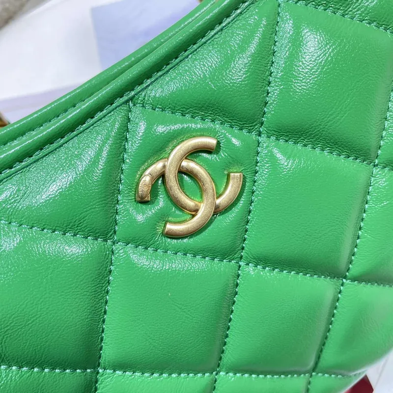Chanel AS4922 Small Hobo Shiny Lambskin & Gold Tone Metal Green