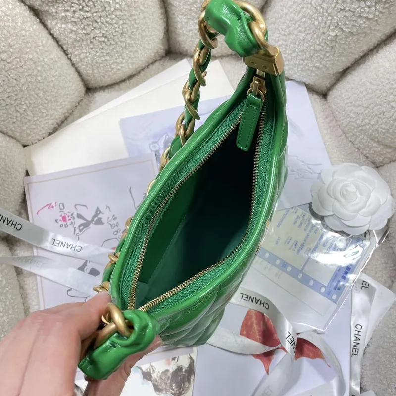 Chanel AS4922 Small Hobo Shiny Lambskin & Gold Tone Metal Green