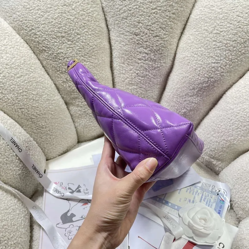 Chanel AS4912 Meduim Hobo Shiny Lambskin & Gold Tone Metal Purple