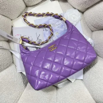 Chanel AS4912 Meduim Hobo Shiny Lambskin & Gold Tone Metal Purple