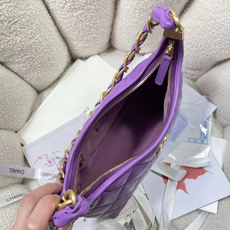 Chanel AS4912 Meduim Hobo Shiny Lambskin & Gold Tone Metal Purple
