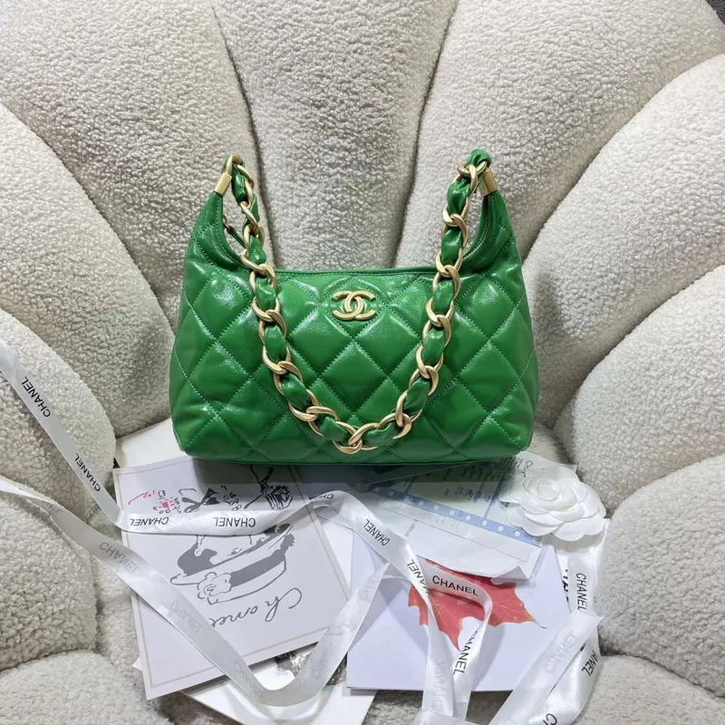 Chanel AS4912 Meduim Hobo Shiny Lambskin & Gold Tone Metal Green