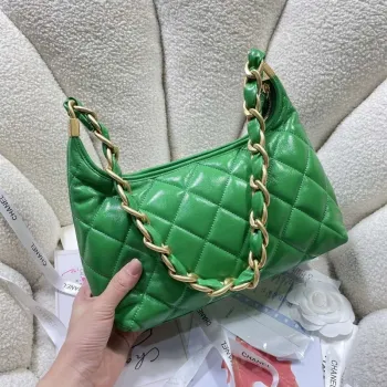 Chanel AS4912 Meduim Hobo Shiny Lambskin & Gold Tone Metal Green