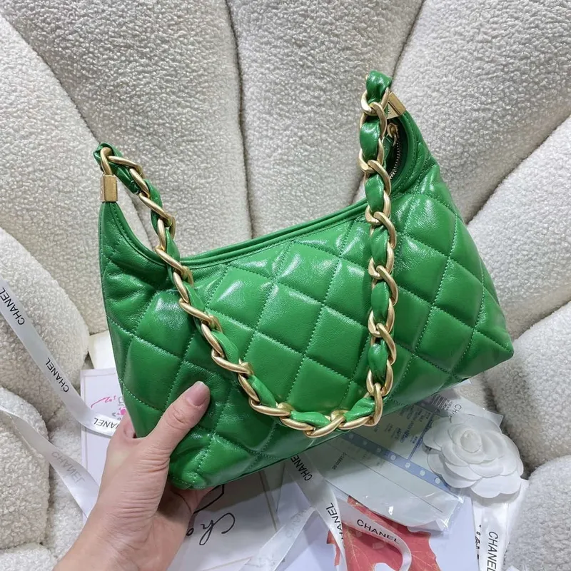 Chanel AS4912 Meduim Hobo Shiny Lambskin & Gold Tone Metal Green