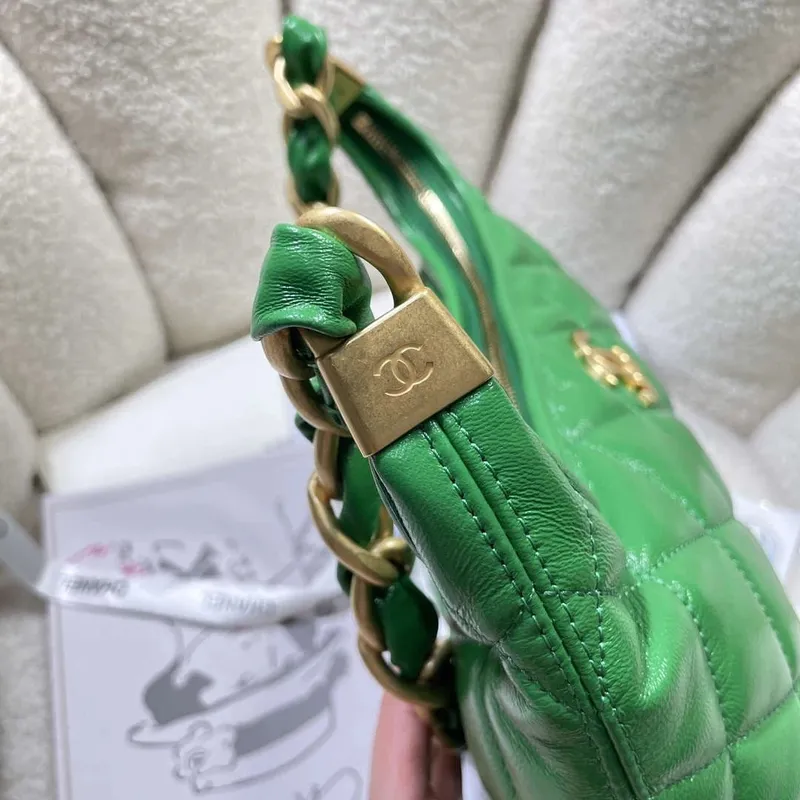 Chanel AS4912 Meduim Hobo Shiny Lambskin & Gold Tone Metal Green
