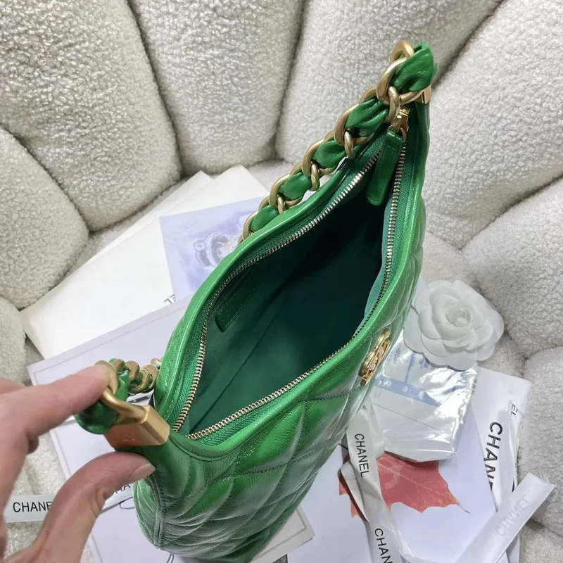 Chanel AS4912 Meduim Hobo Shiny Lambskin & Gold Tone Metal Green
