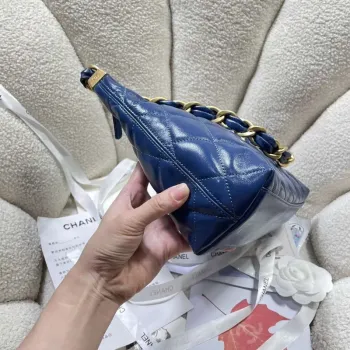 Chanel AS4912 Meduim Hobo Shiny Lambskin & Gold Tone Metal Navy Blue