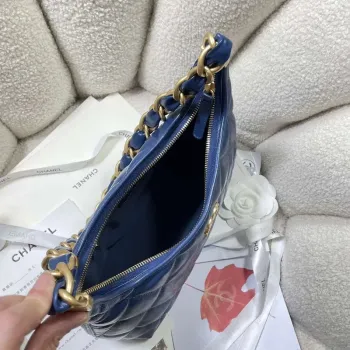 Chanel AS4912 Meduim Hobo Shiny Lambskin & Gold Tone Metal Navy Blue
